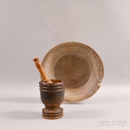 Turned Mortar, Pestle, and Bowl