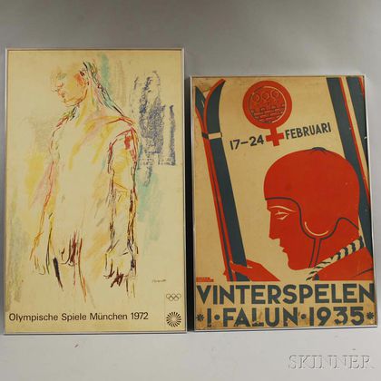 Framed 1972 Munich Olympic Poster and a 1935 Falun Winter Games Poster