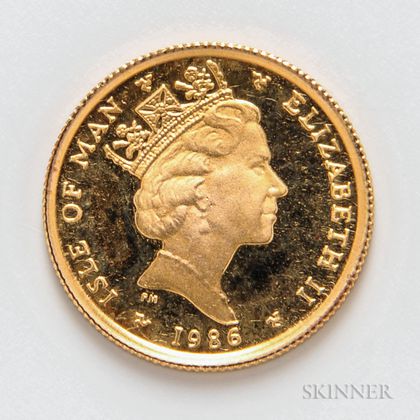 1986 British Isle of Man 1/10 Angel Proof Gold Coin, KM140.