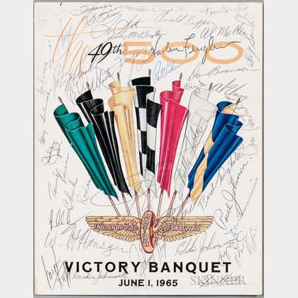 Indianapolis 500 Victory Dinner Menu Signed June 1, 1965.