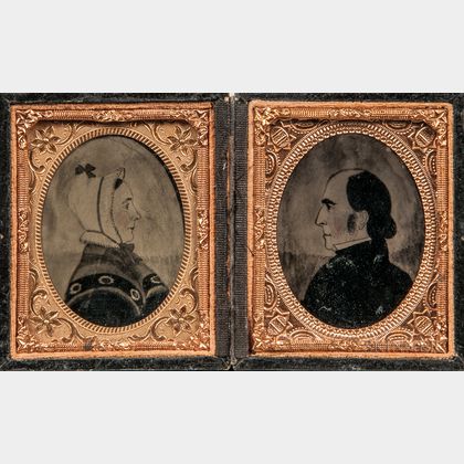 Pair of Ninth-plate Cased Ambrotype Photographs of Joseph H. Davis Watercolors
