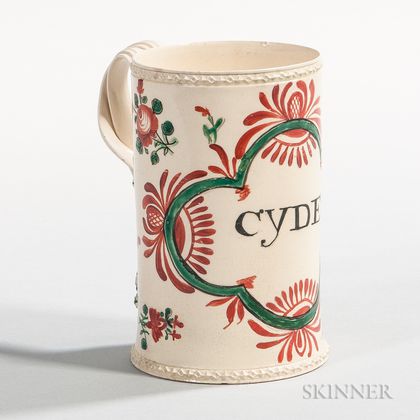 Polychrome-decorated Creamware "CYDER" Mug