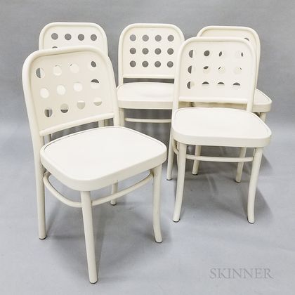 Set of Five Thonet-style White-painted Side Chairs