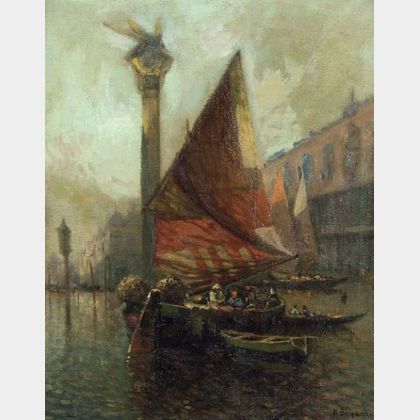 Attributed to Nicholas Briganti (American, 1895-1989) Sailboats Before the Doge&#39;s Palace, Venice.