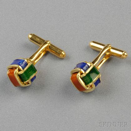 18kt Gold and Enamel Cuff Links, Larter & Sons