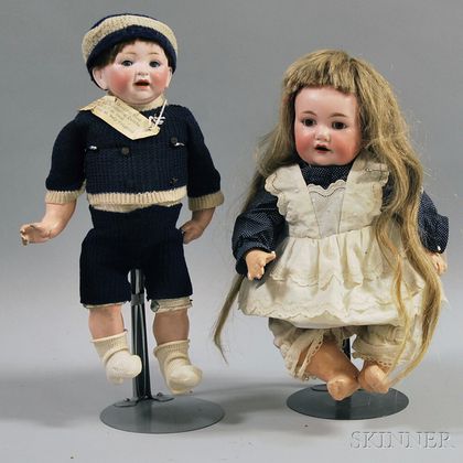 Two German Bisque Head Character Baby Dolls