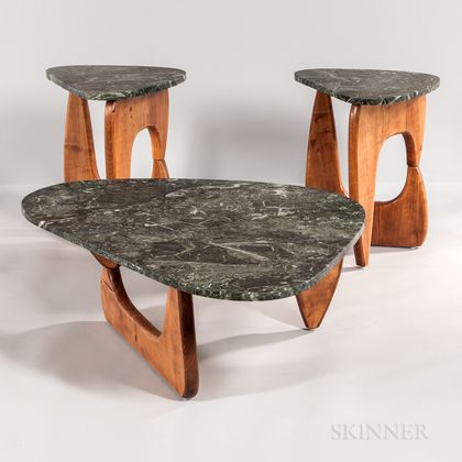 Noguchi-style Marble-top Coffee Table and Two Side Tables
