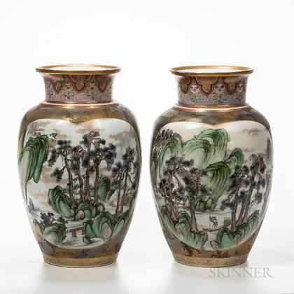 Pair of Denshichi Kanzan (1821-1890) Satsuma Vases