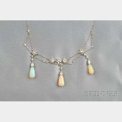 Platinum, Opal, and Diamond Festoon Necklace