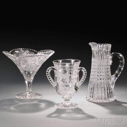 Three Colorless Cut Glass Items
