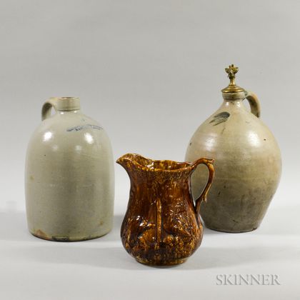 Two Stoneware Jugs and a Rockingham-glazed Pitcher
