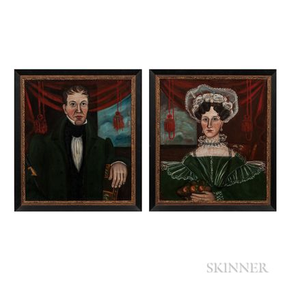 Ruth Whittier Shute (New Hamphshire, 1803-1882) Pair of Portraits of Mr. Christopher Forehand and Mrs. Betsey Forehand