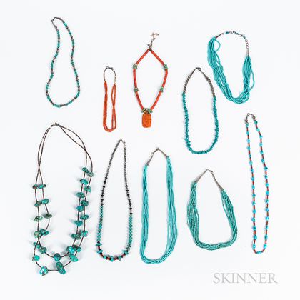 Ten Southwest Heishi and Turquoise Necklaces