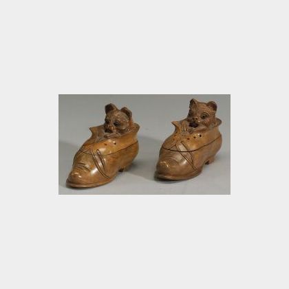 Two Carved Fruitwood Figural Boxes