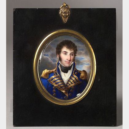 William Russell Birch (Anglo/American, 1755-1834) Miniature Portrait of Stephen Decatur Jr. (1779-1820).