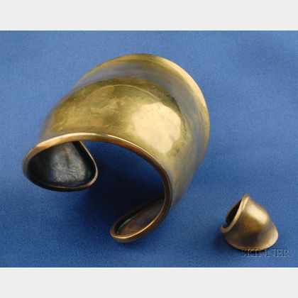 Gilt Brass Cuff Bracelet and Ring, Robert Lee Morris