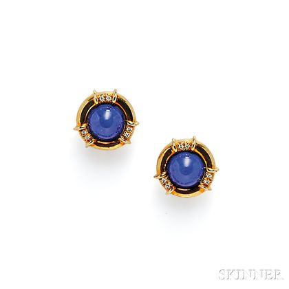 18kt Gold, Lapis, and Diamond Earclips, Tiffany & Co.