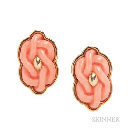 14kt Gold and Coral Earclips, Trio