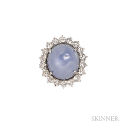 Platinum, Star Sapphire, and Diamond Ring, Retailed by Greenleaf & Crosby