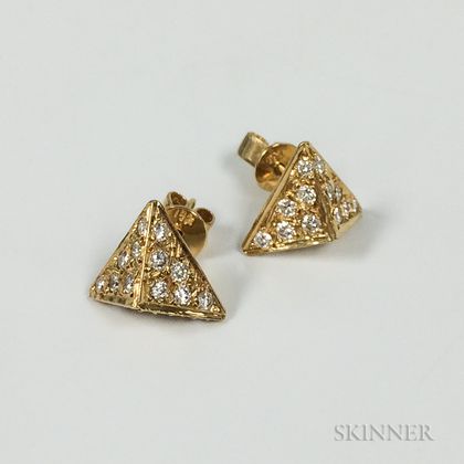 18kt Gold and Diamond Pyramid Earrings