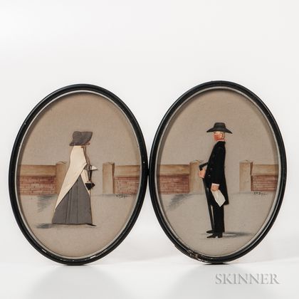 Two Mixed-media Quaker Silhouettes