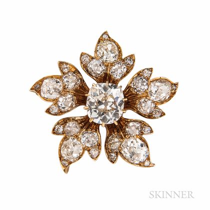 Antique Gold and Diamond Flower Brooch