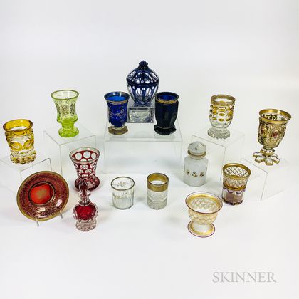 Fifteen Mostly Colored Glass Items