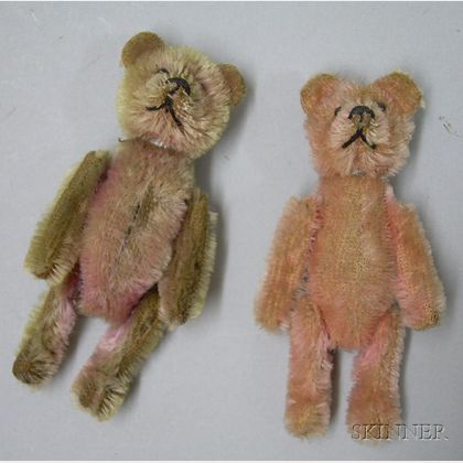 Two Tiny Schuco Pink Mohair Teddy Bear Containers