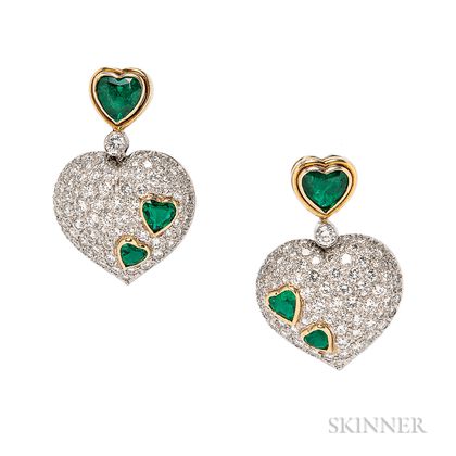 Platinum, Emerald, and Diamond Earrings, Harry Winston