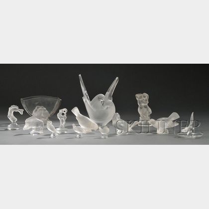 Twelve Lalique Figural Items and a Verlys Bowl