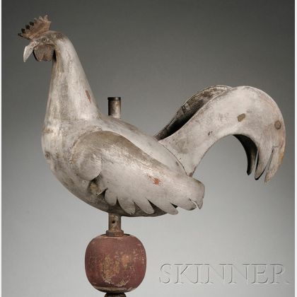 Painted Tin and Wood Rooster Weather Vane