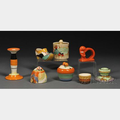 Eight Assorted Clarice Cliff Pottery Items