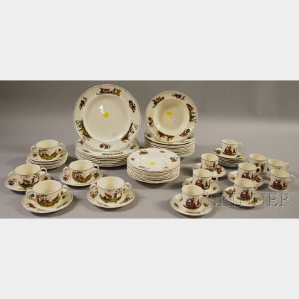 Sixty-five-piece Wedgwood Queens Ware Personage Pattern Partial Dinner Set. 