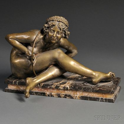 After Affortunato Gory (Italian/French, fl. 1895-1925) Art Deco Bronze Figure of a Female Nude with a Hoop