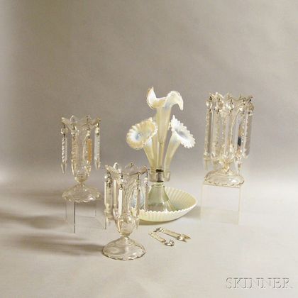 Three Colorless Glass Girandoles and an Opaque Epergne
