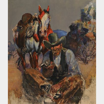 Harry Brown Baker (American, 1868-1941) Cowboy with Horse and Pistol