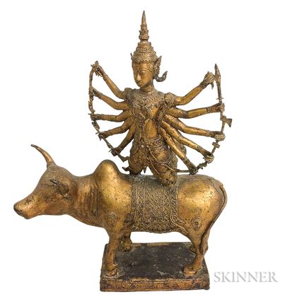 Gilt-bronze Shiva and Nandi Sculpture