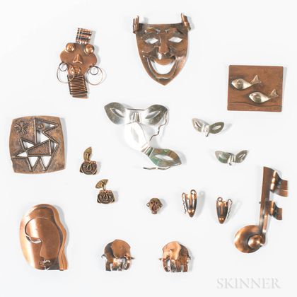 Group of Figural Copper Brooches