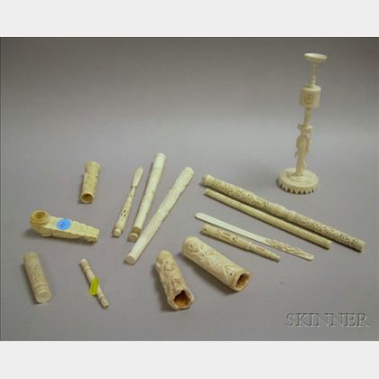 Approximately Thirteen Carved Ivory and Bone Items