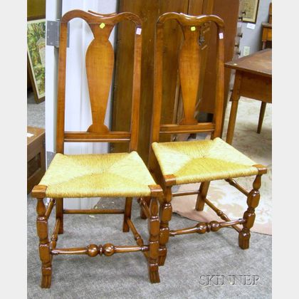 Pair of Queen Anne Maple Yoke-back Side Chairs with Spanish Feet. 