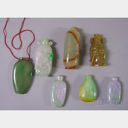 Seven Jade and Stone Carved Snuff Bottles