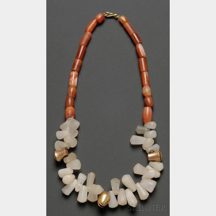 Pre-Columbian Rock Crystal, Carnelian, and Gold Necklace
