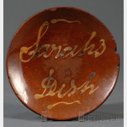 "Sarah's Dish" Yellow Slip-inscribed Redware Plate