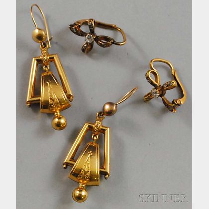 Two Pairs of 10kt Gold Earrings