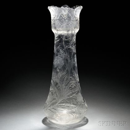 Stevens & Williams Colorless Rock Crystal Intaglio-cut Glass Floor Vase