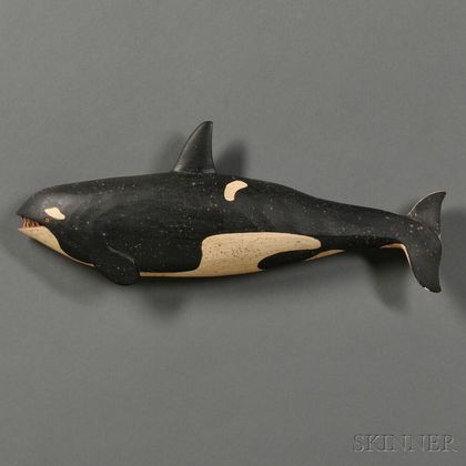 Carved and Painted Wooden Orca Whale Plaque