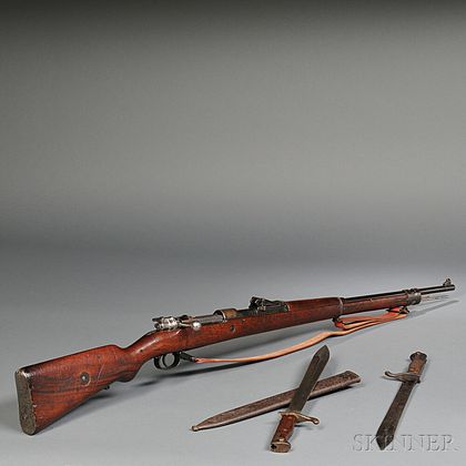 German Gewehr 98 Bolt Action Rifle and Two Bayonets