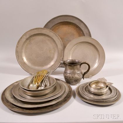 Approximately Twenty-five Pieces of Pewter Tableware
