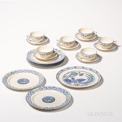 Nineteen Pieces of Hand-painted Belleek Dinnerware