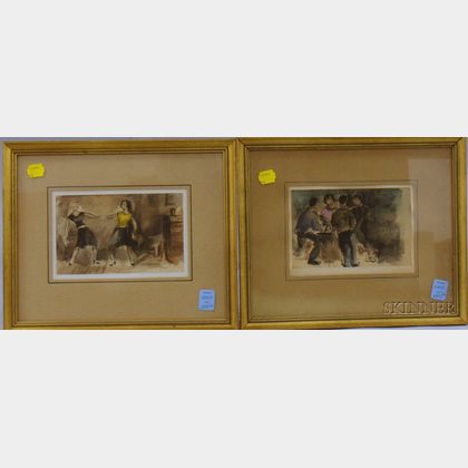 Two Framed Watercolor on Paper/board Figural Works